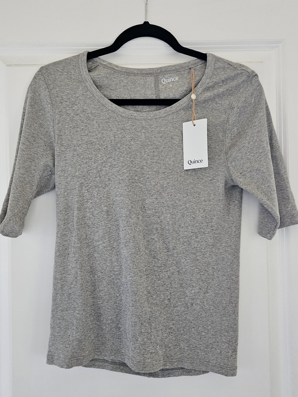 Quince Women's Light Gray Ribbed Short Sleeve Tee